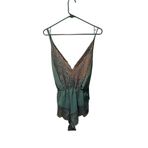 Seven Til Midnight Chiffon and Lace Cheeky Romper Green 1X/2X NWT